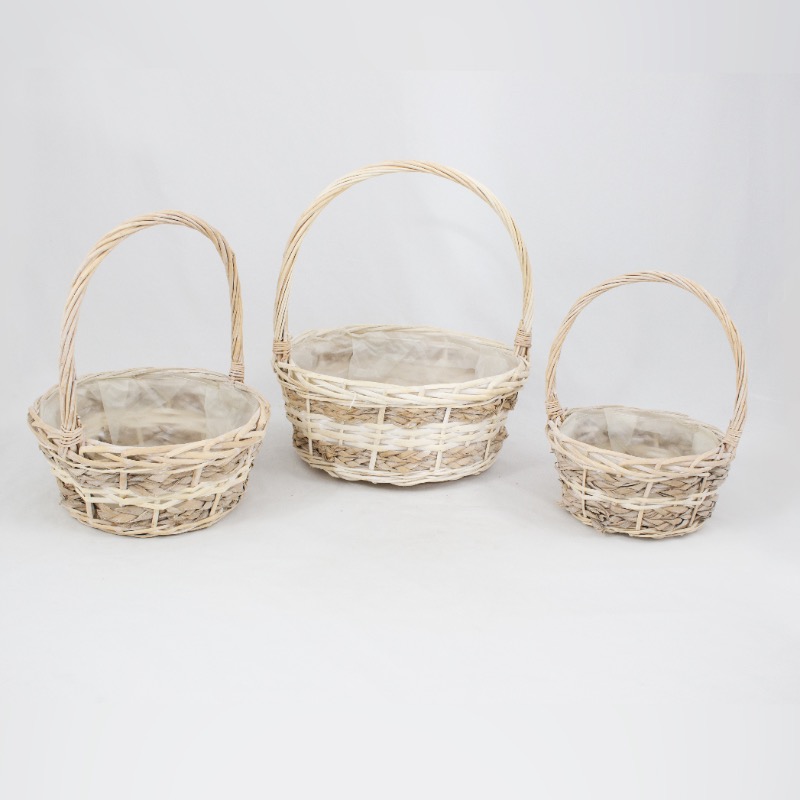 Conjunto de cestos, creme com asa - fita fina