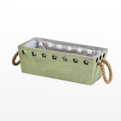 Vaso Madeira Com Flores - Verde