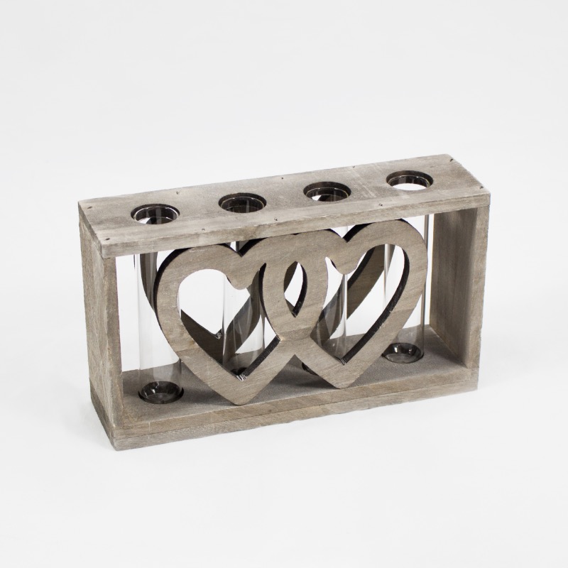 Suporte de madeira com corações e 4 tubos