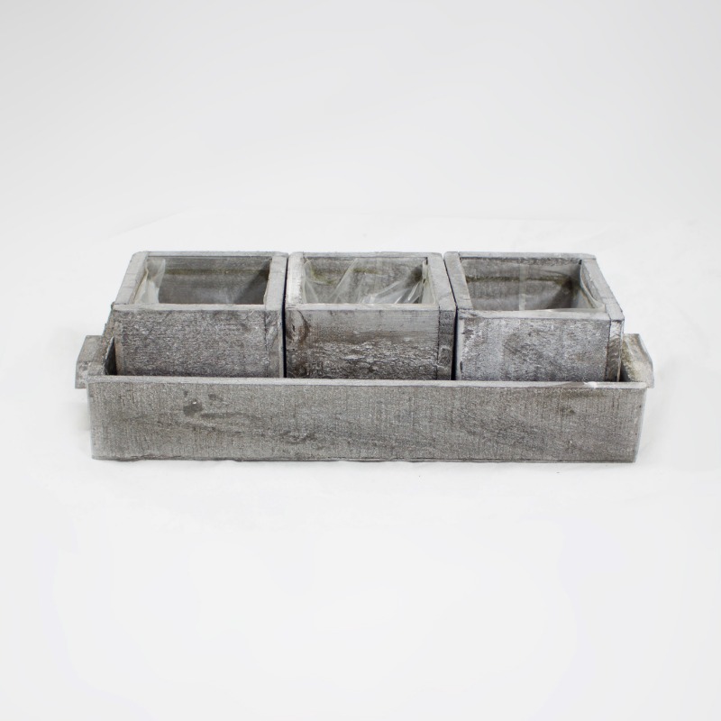 Base de Madeira com 3 Vasos