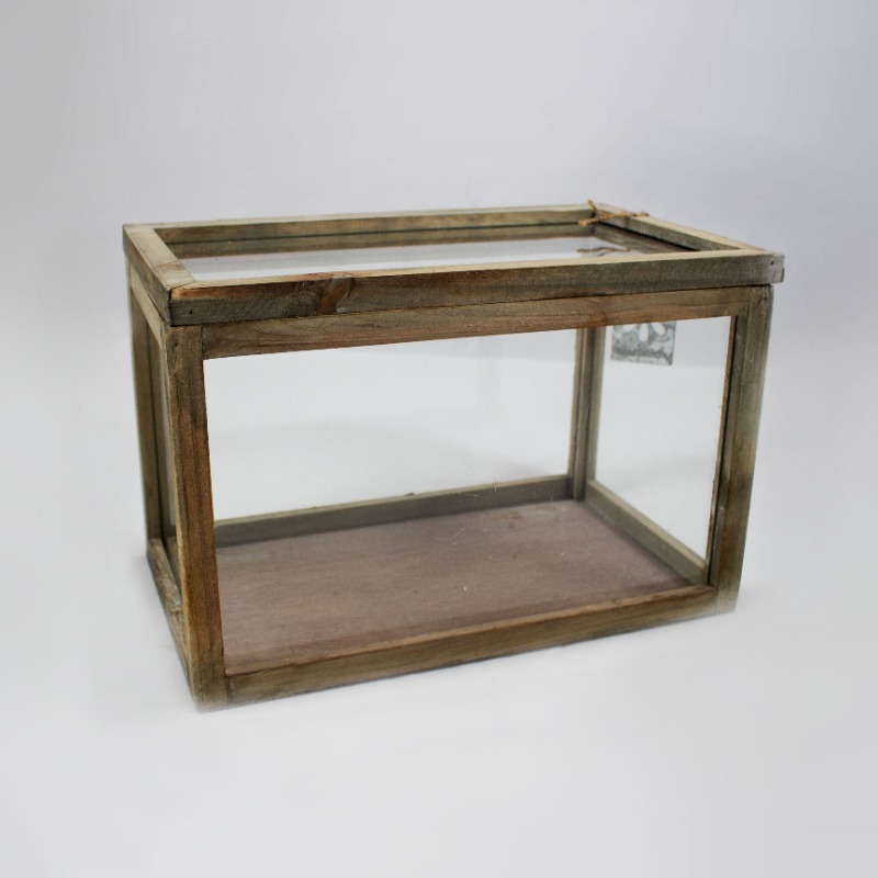 Caixa em madeira Natural e vidro com tampa