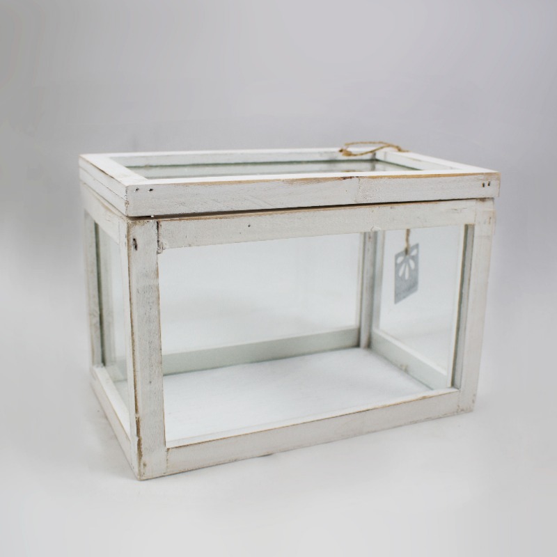 Caixa em madeira Branca e vidro com tampa