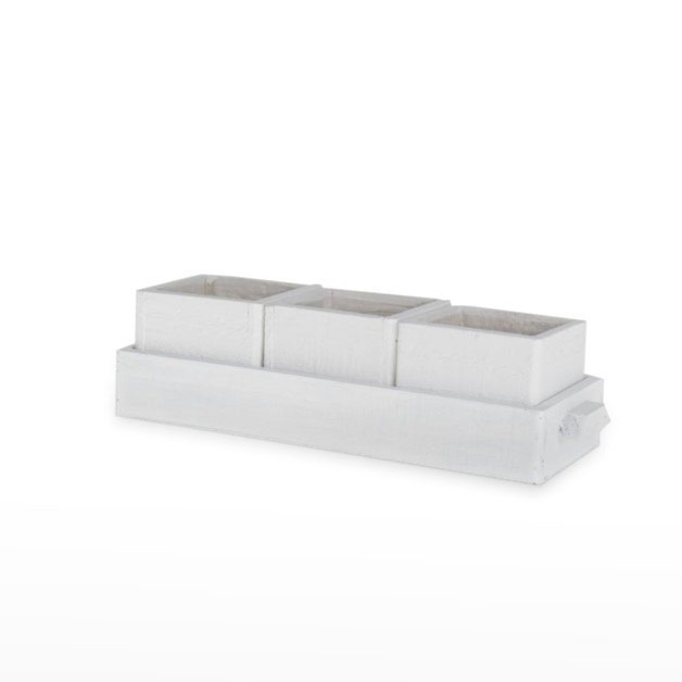 Base de Madeira com 3 Vasos - Branco