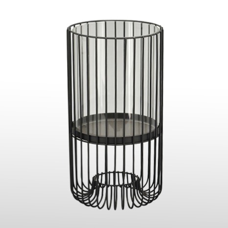 Lanterna em Metal com Barras Pretas e Vidro