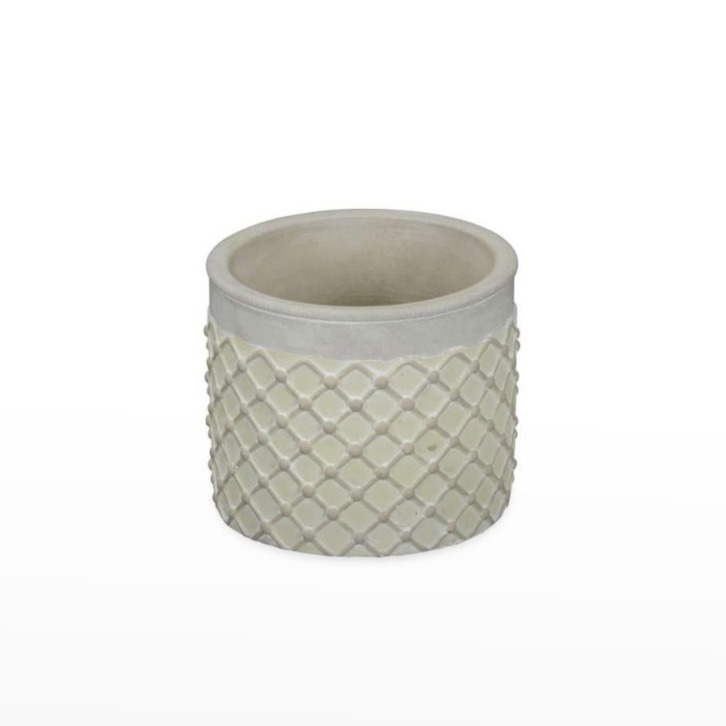 Vaso em cimento com padrão "Rede"-verde menta