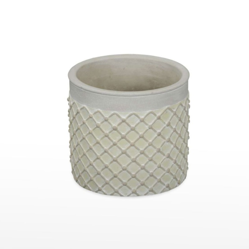 Vaso em cimento com padrão "Rede"-verde menta