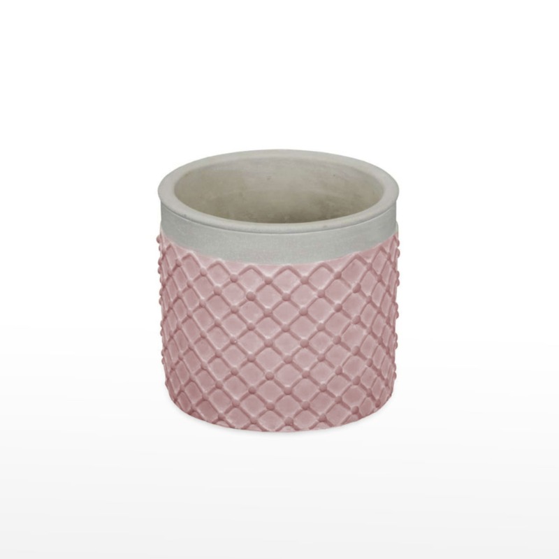 Vaso em cimento com padrão "Rede"-Rosa/Cinza