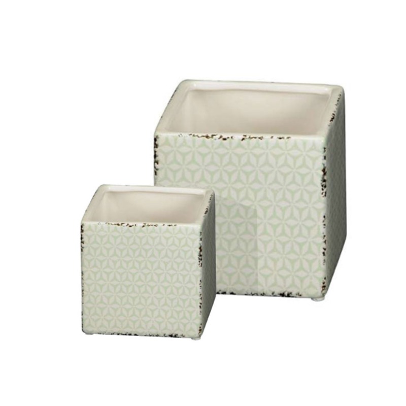 Conjunto de Vaso Cerâmica - Verde e Branco