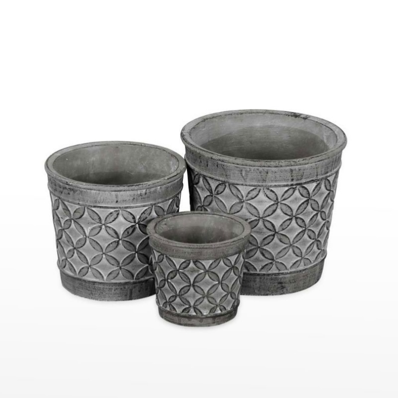 Conjunto vasos Cimento Redondo -  Cinza