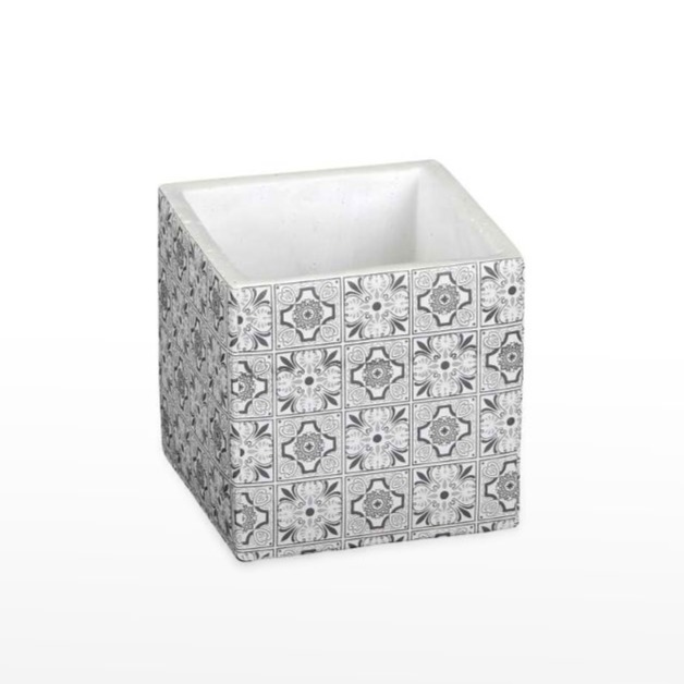 Vaso Cerâmica padrão Azulejo - Cinza e Branco