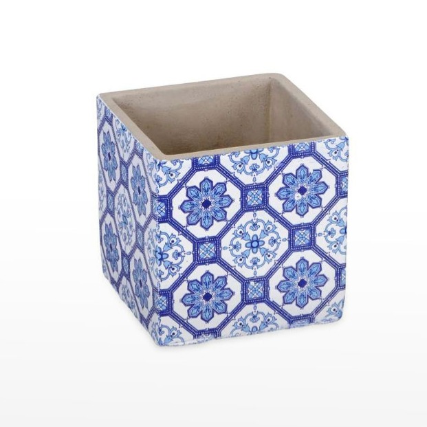 Vaso Cerâmica padrão Azulejo - Azul e Branco