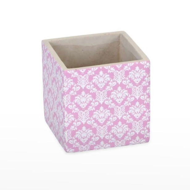 Vaso Cerâmica padrão Azulejo - Rosa e Branco