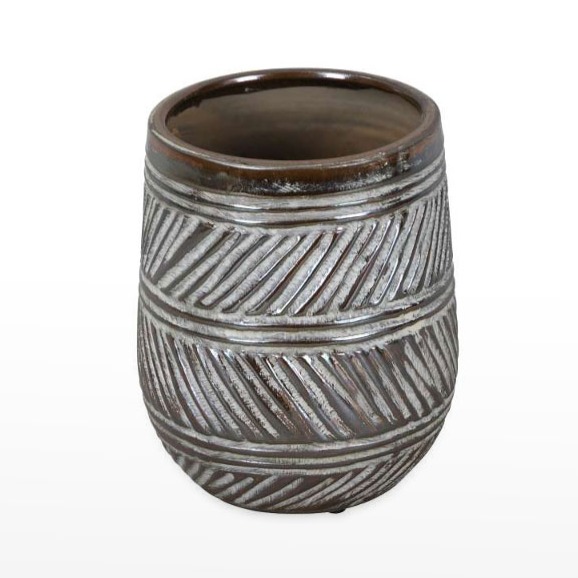 Vaso Cerâmico Biselado - Castanho