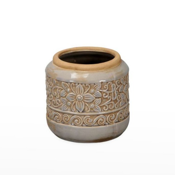 Vaso de Cerâmica Flores - Cinza