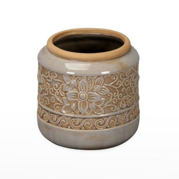 Vaso de Cerâmica Flores - Cinza