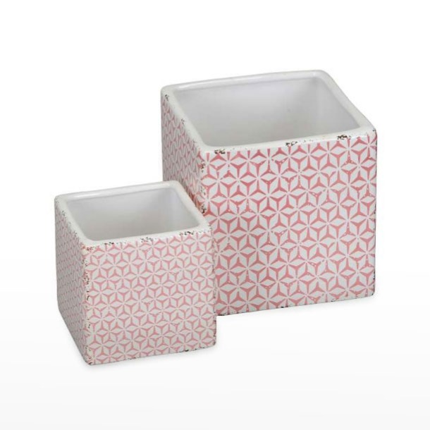 Vaso Cerâmico com padrão Azulejo - Rosa Claro