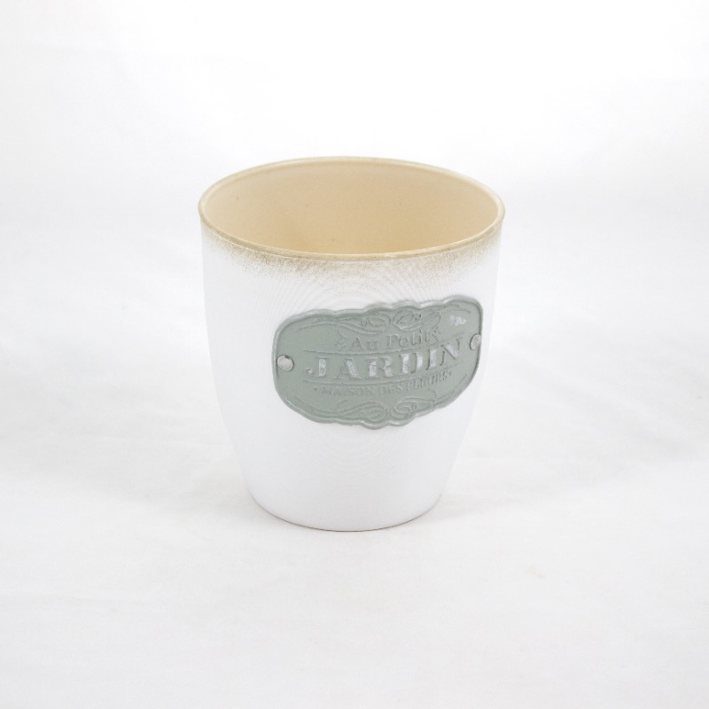 Vaso Plastico Branco com chapa decorativa