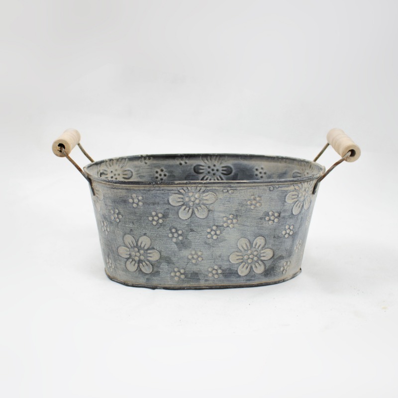 Balde Zinco Oval Flores