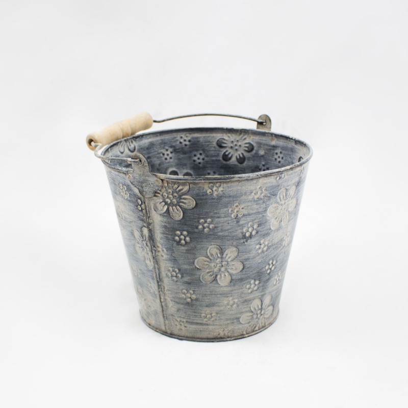 Balde em Zinco com decalque de Flores
