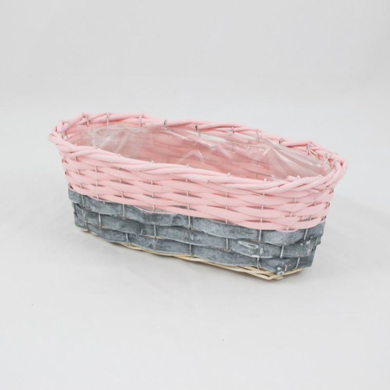 Cesto de verga colorido de forma oval  - 35cm