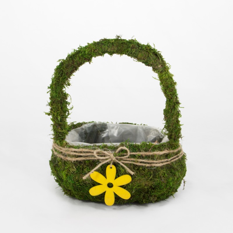 Cesto com flor decorado com Musgo  - 30cm