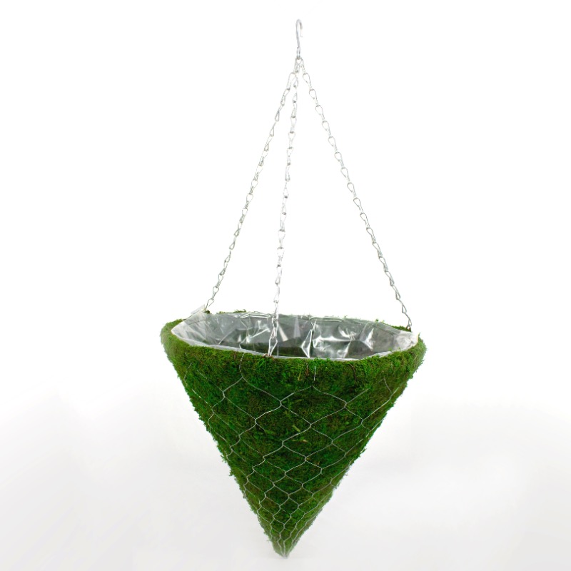 Cesto cónico suspenso decorado com musgo  - 40 cm