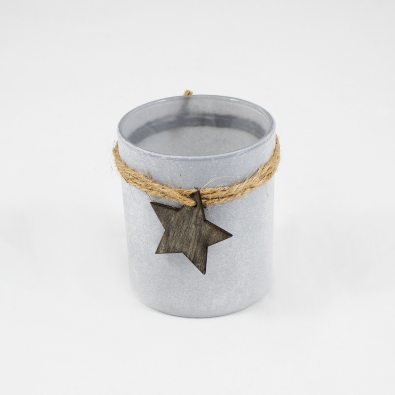 Vaso com Estrela em madeira  - Cinza alumínio