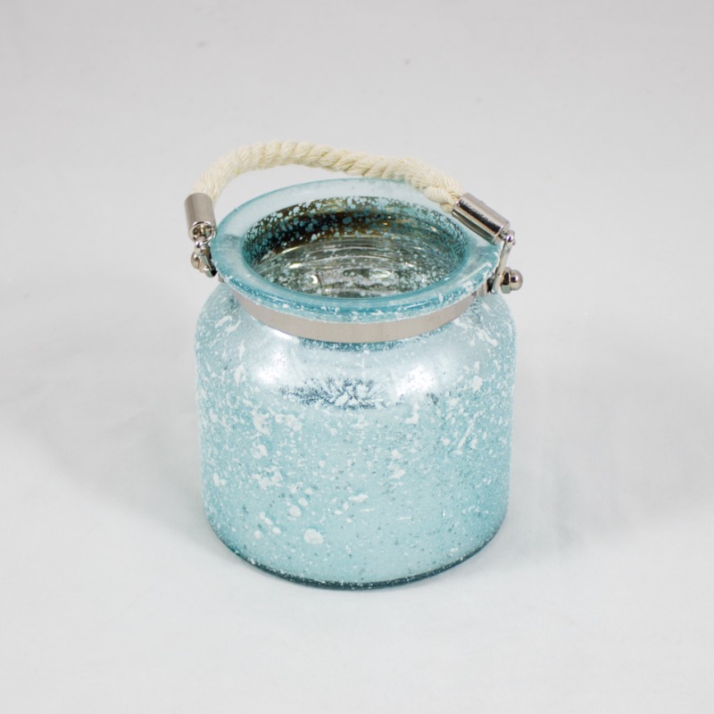 Vaso de vidro com asa em corda - Azul  - 15cm
