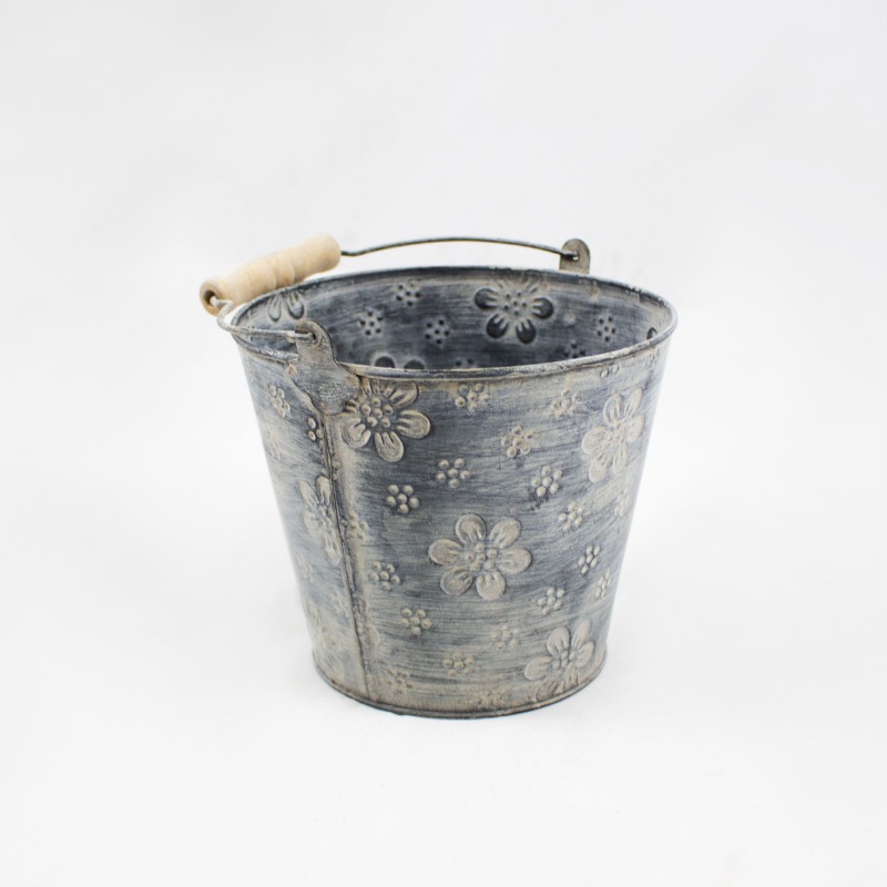 Balde em Zinco com decalque de Flores  - 17cm