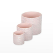 conjunto Vaso Cerâmica  - Rosa/Branco