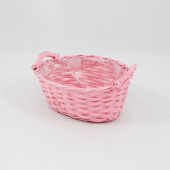 Cesto de verga cor de rosa com asas