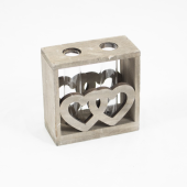 Suporte de madeira com corações e 2 tubos