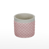 Vaso em cimento com padrão "Rede"-Rosa/Cinza