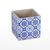 Vaso Cerâmica padrão Azulejo - Azul e Branco