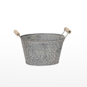 Vaso em Zinco Oval  com Flores - Cinza