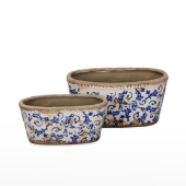 Conjunto Vasos Oval Cerâmica com Flores
