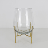 Floreira Cristal com Base em Metal dourado