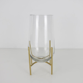 Floreira Cristal com Base em Metal Dourado