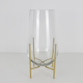 Floreira Cristal com Base em Metal Dourado