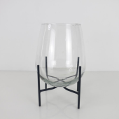 Floreira Cristal com Base em Metal Preto