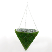 Cesto cónico suspenso decorado com musgo  - 40 cm