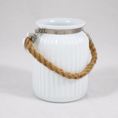 Vaso de vidro com asa em corda - Branco  - 15cm