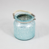 Vaso de vidro com asa em corda - Azul  - 15cm