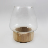 Vaso de vidro com base em madeira  - 20 cm